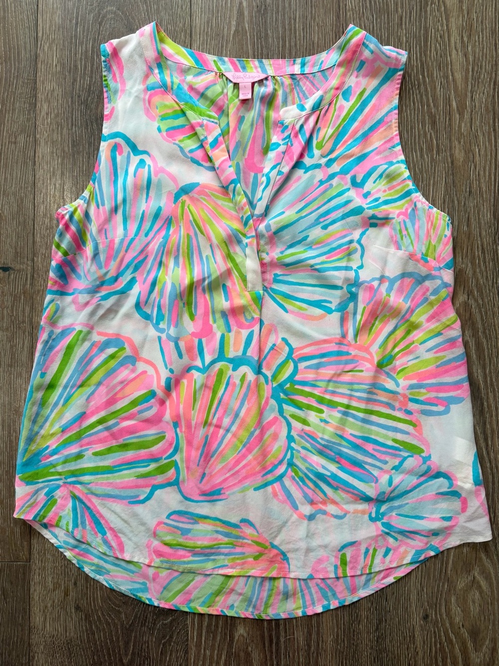 Lilly Pulitzer Shellabrate Seashell Stacey 100% Silk Tank Top Women’s Large
